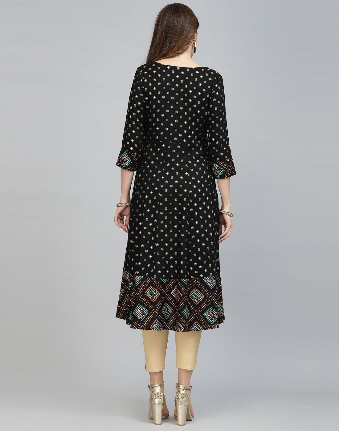 Black Printed Rayon A-Line Kurta