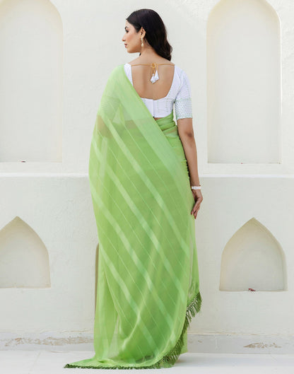 Light Green Georgette Woven Stripe Plain Saree