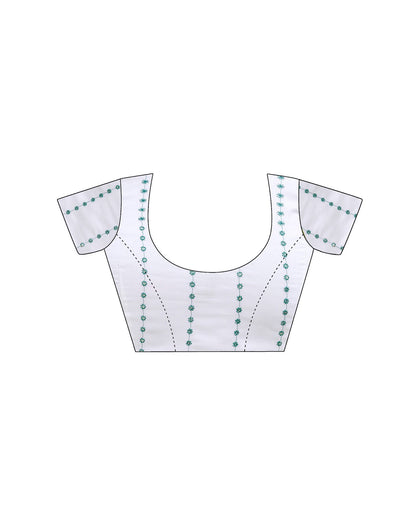 Teal Green Georgette Woven Stripe Plain Saree