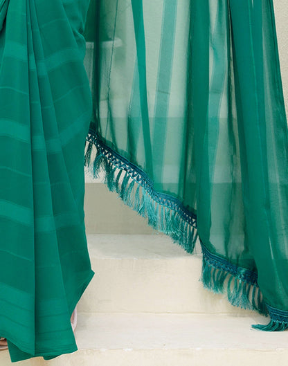 Teal Green Georgette Woven Stripe Plain Saree