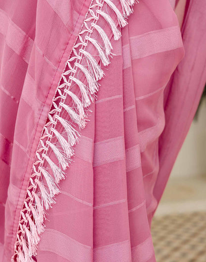Light Pink Georgette Woven Stripe Plain Saree