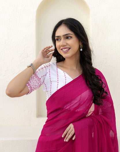 Pink Georgette Woven Plain Saree