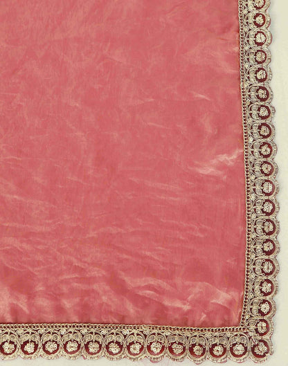 Rose Pink Tissue Silk Lace Plain Saree