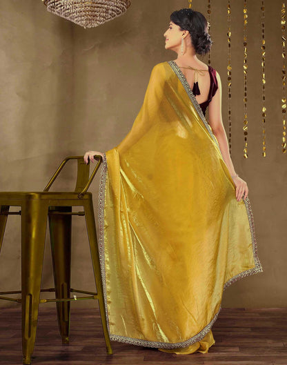 Golden Tissue Silk Lace Plain Saree