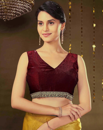 Golden Tissue Silk Lace Plain Saree