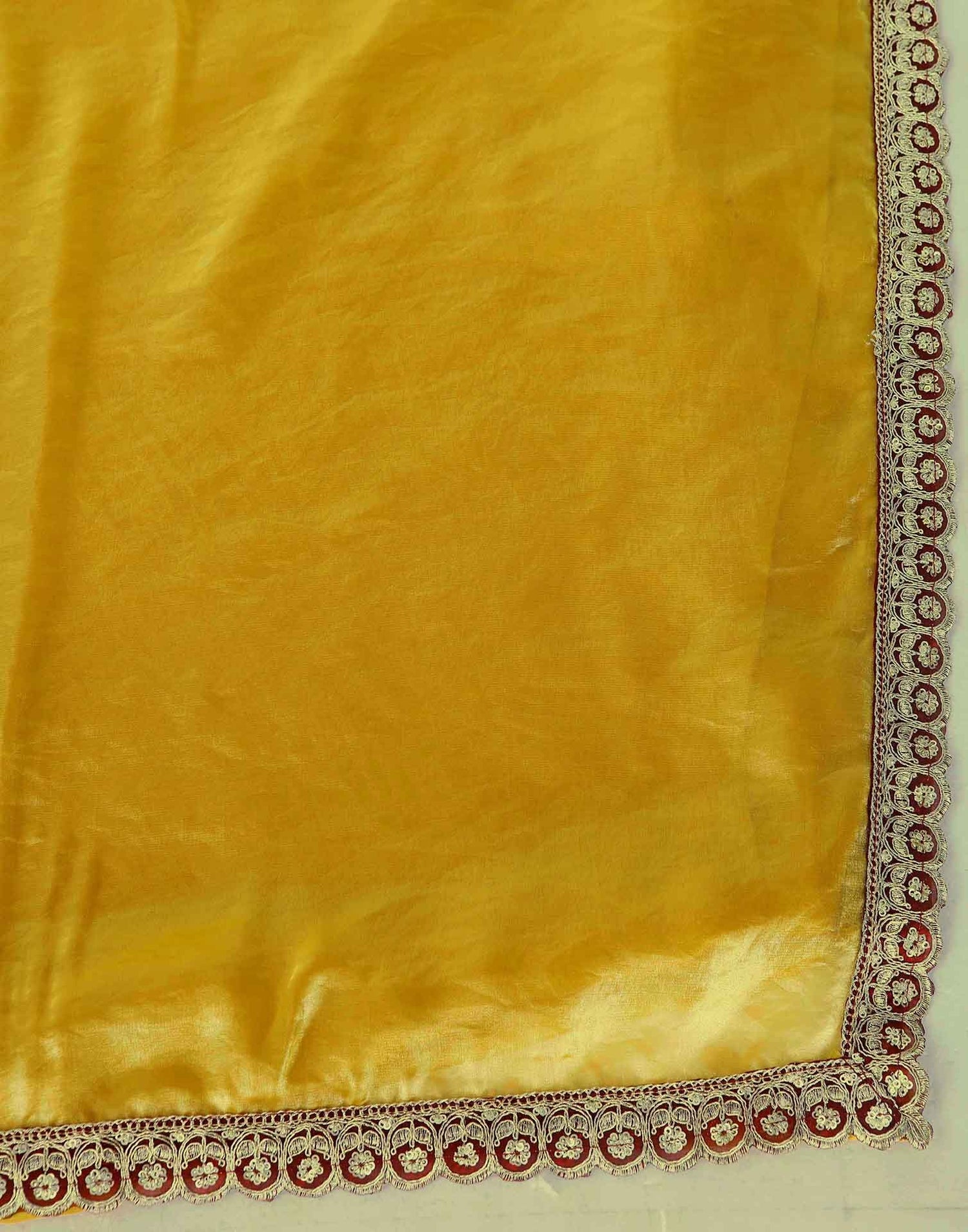 Golden Tissue Silk Lace Plain Saree
