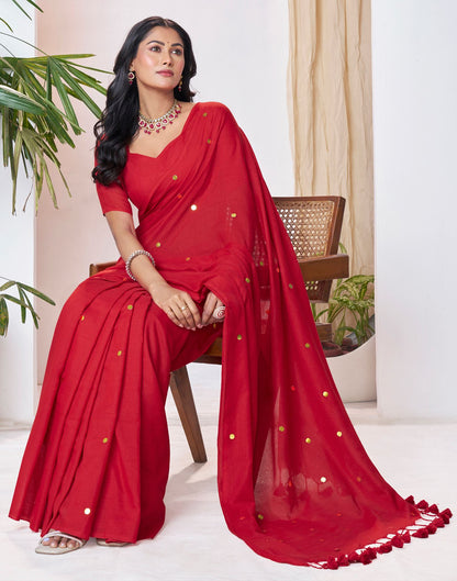 Red Linen Sequence Saree