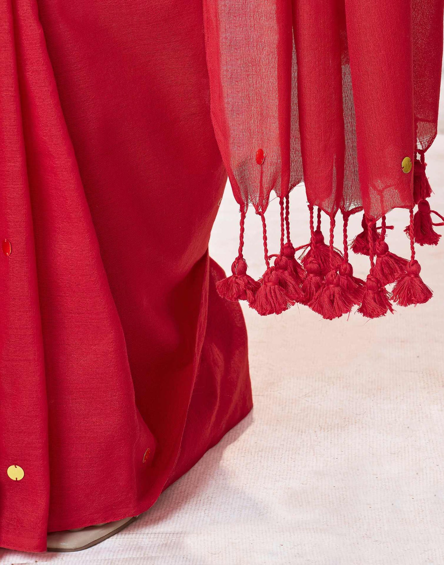 Red Linen Sequence Saree
