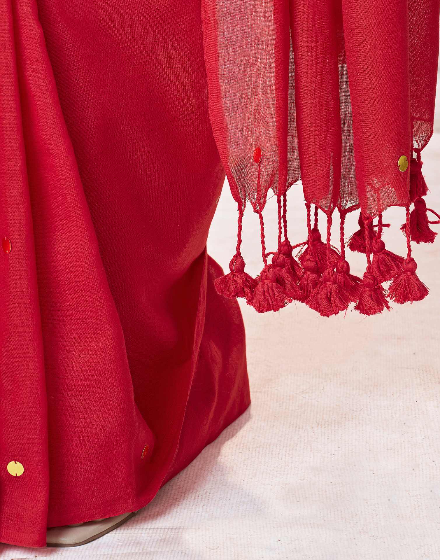 Red Linen Sequence Saree