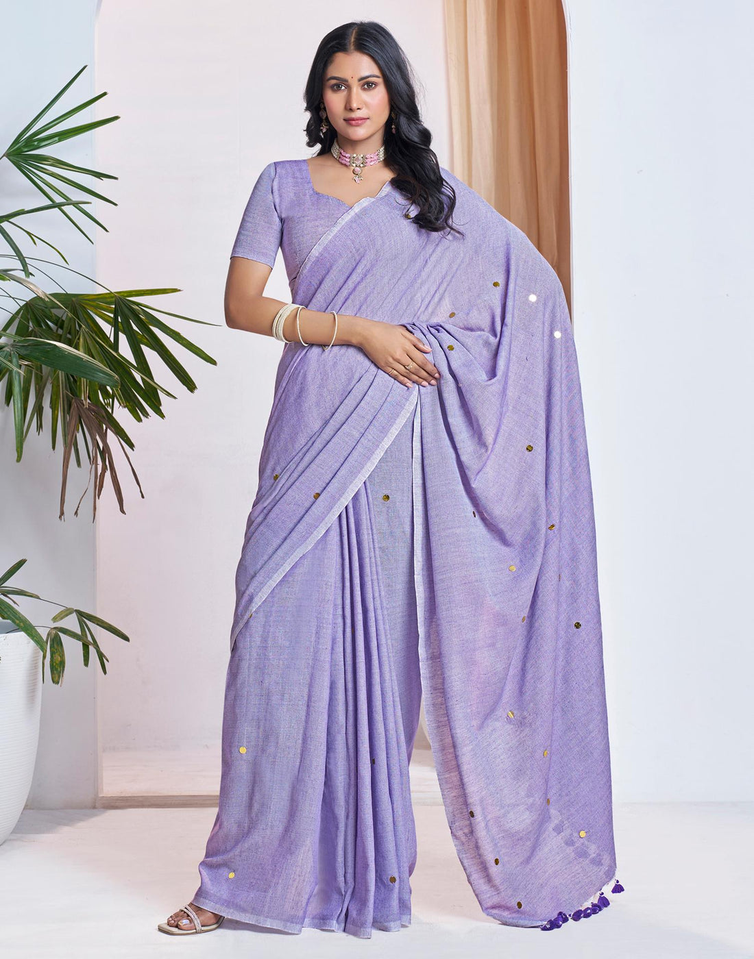 Light Purple Linen Sequence Saree