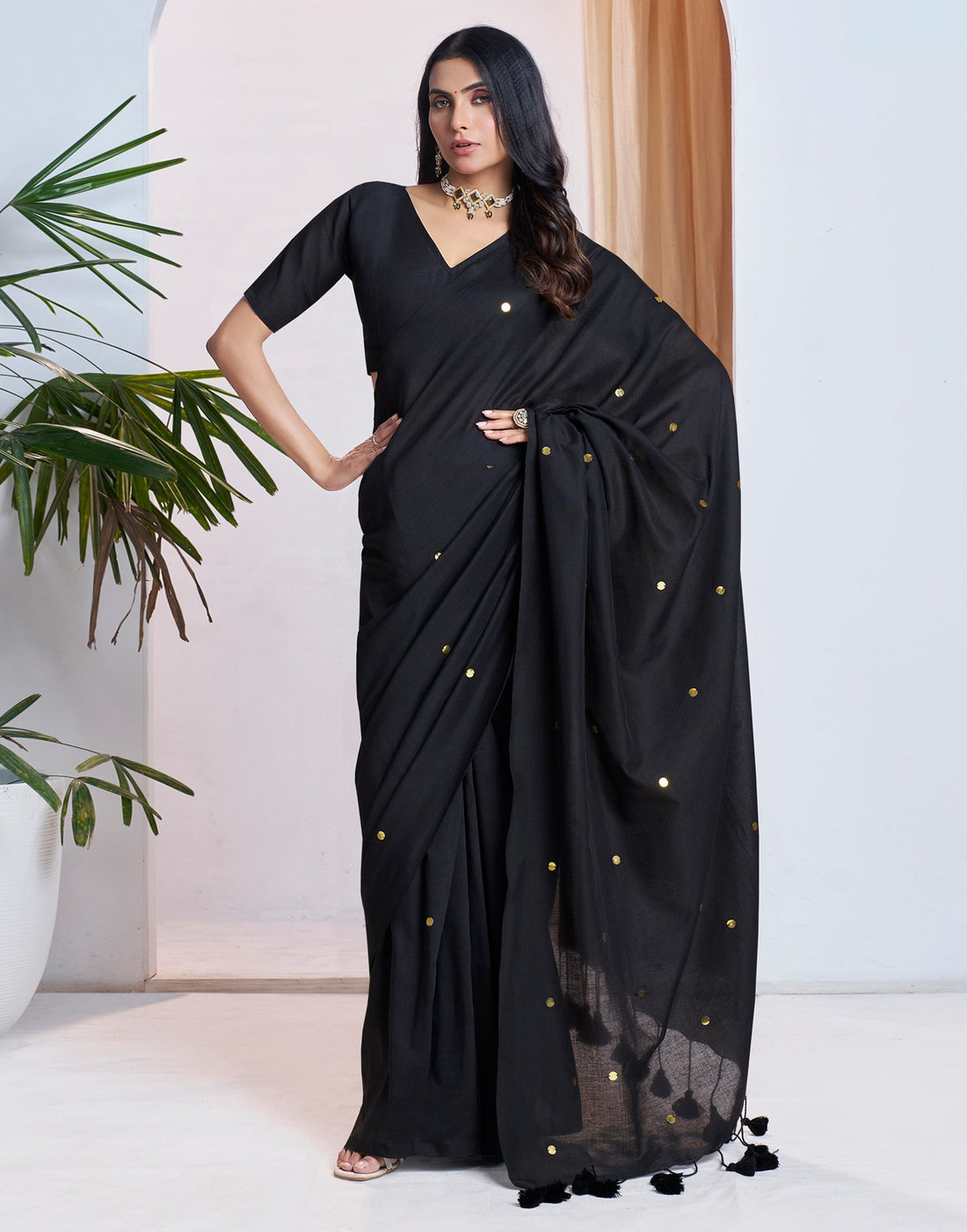 Black Linen Sequence Saree