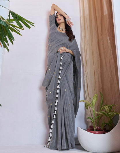 Grey Linen Sequence Saree