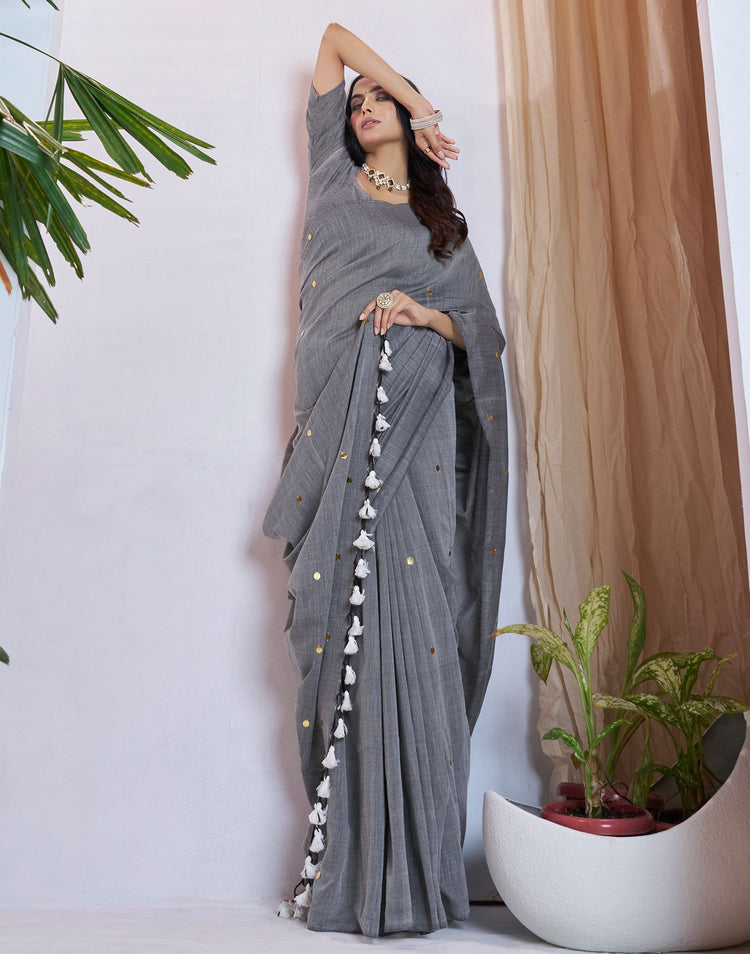 Grey Linen Sequence Saree