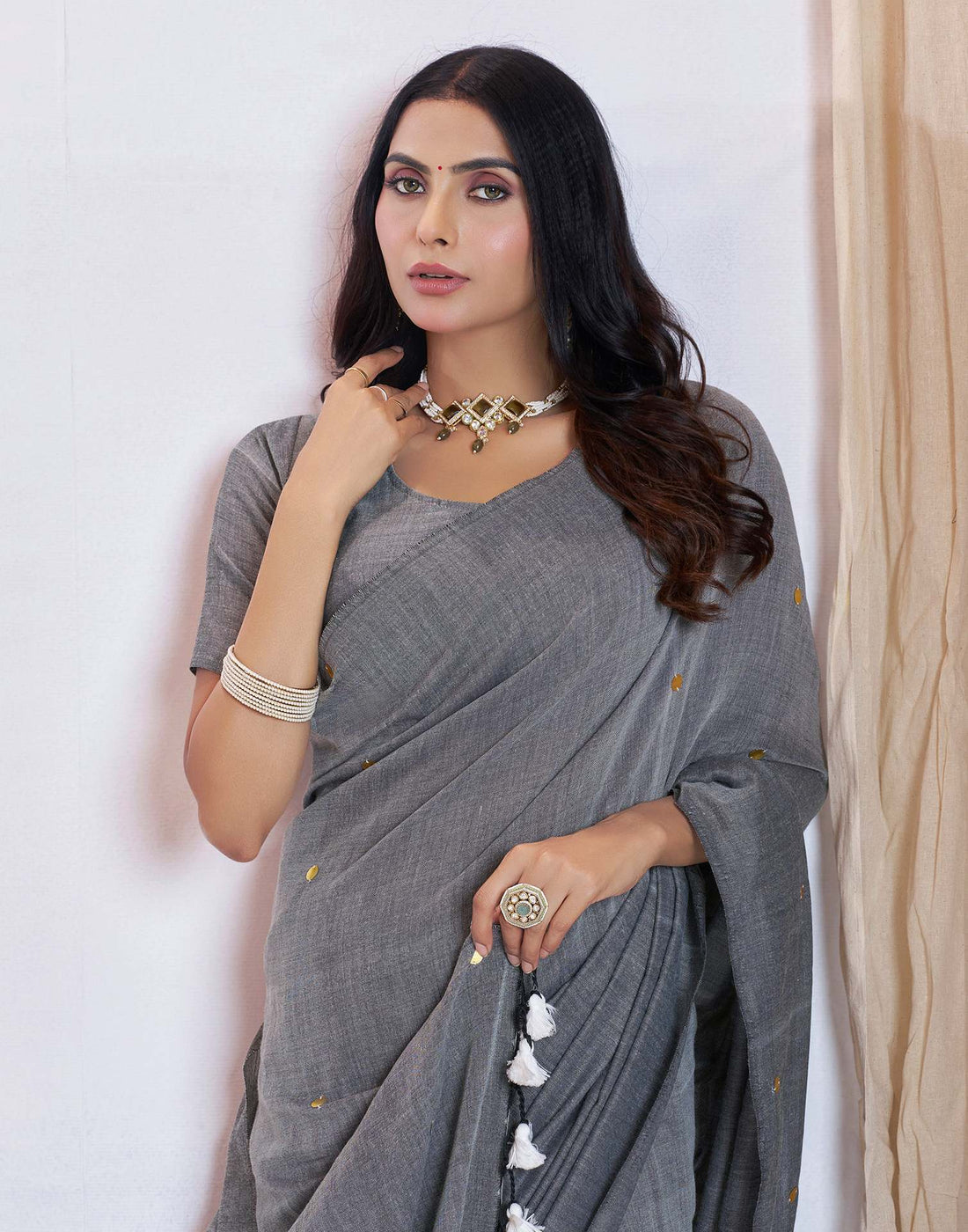 Grey Linen Sequence Saree