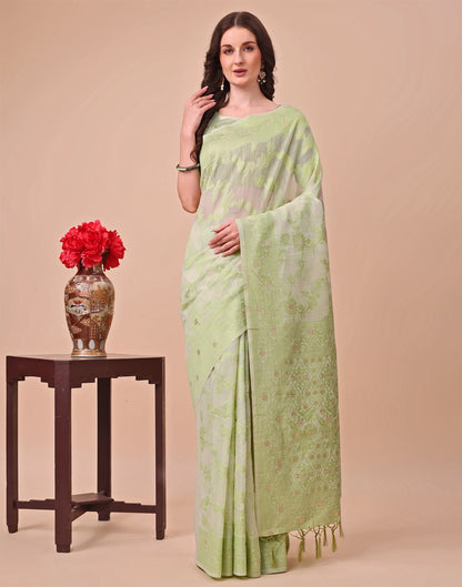 Light Green Cotton Woven Saree