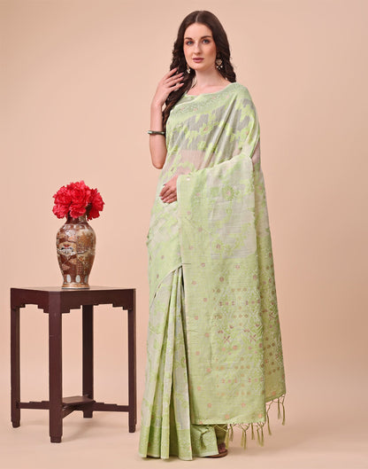 Light Green Cotton Woven Saree