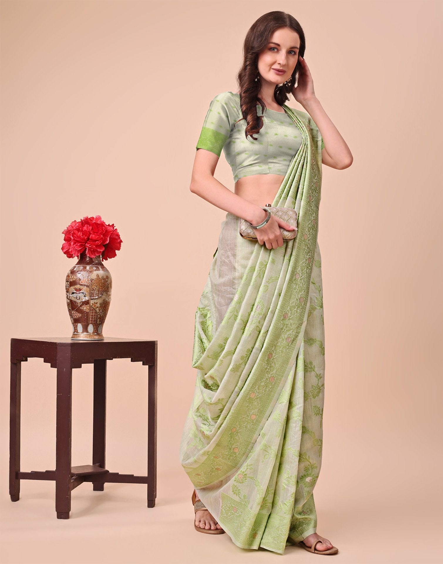Light Green Cotton Woven Saree