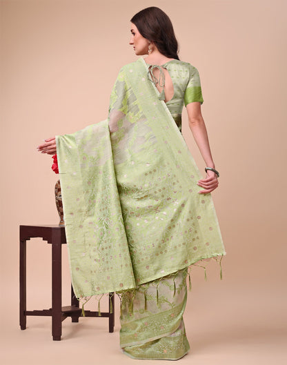 Light Green Cotton Woven Saree