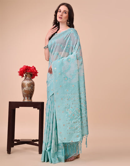 Light Blue Cotton Woven Saree