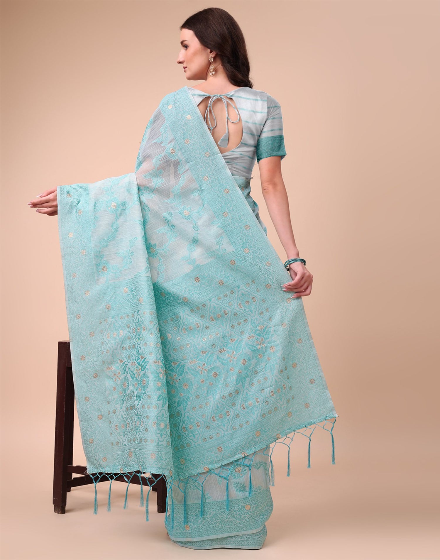 Light Blue Cotton Woven Saree