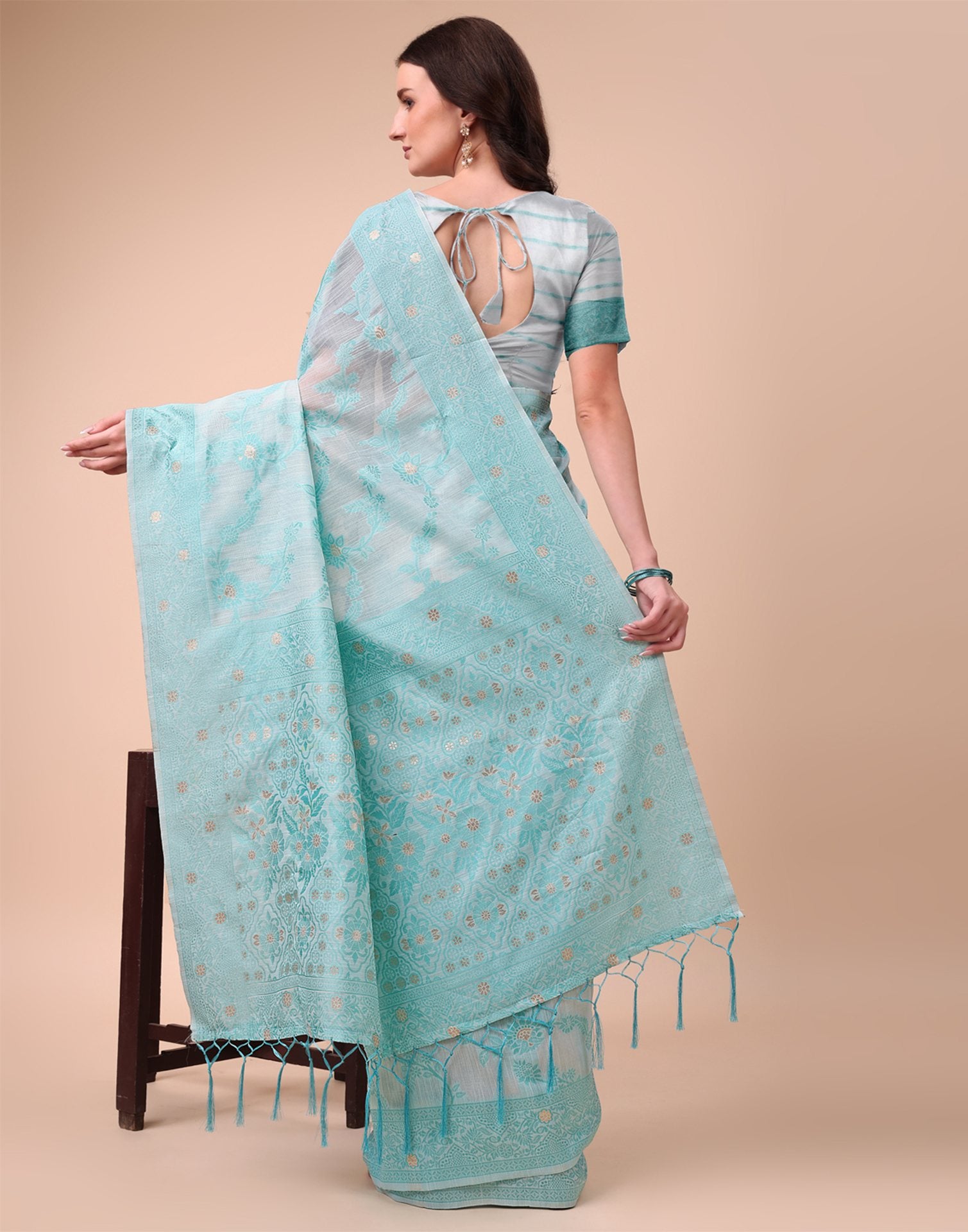 Light Blue Cotton Woven Saree