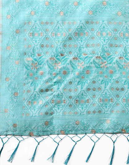 Light Blue Cotton Woven Saree