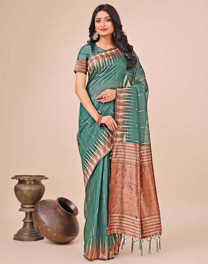 Rama Green Cotton Linen Woven Saree
