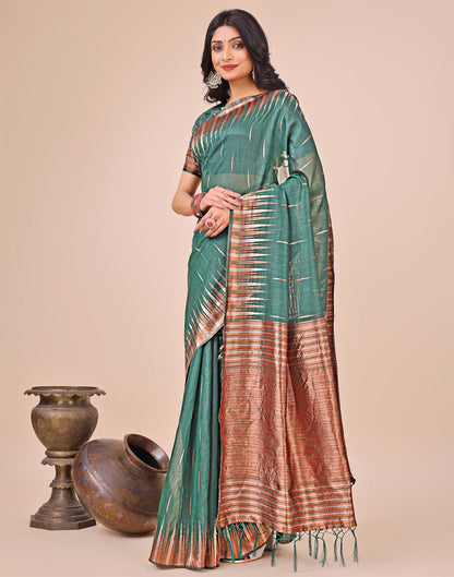 Rama Green Cotton Linen Woven Saree