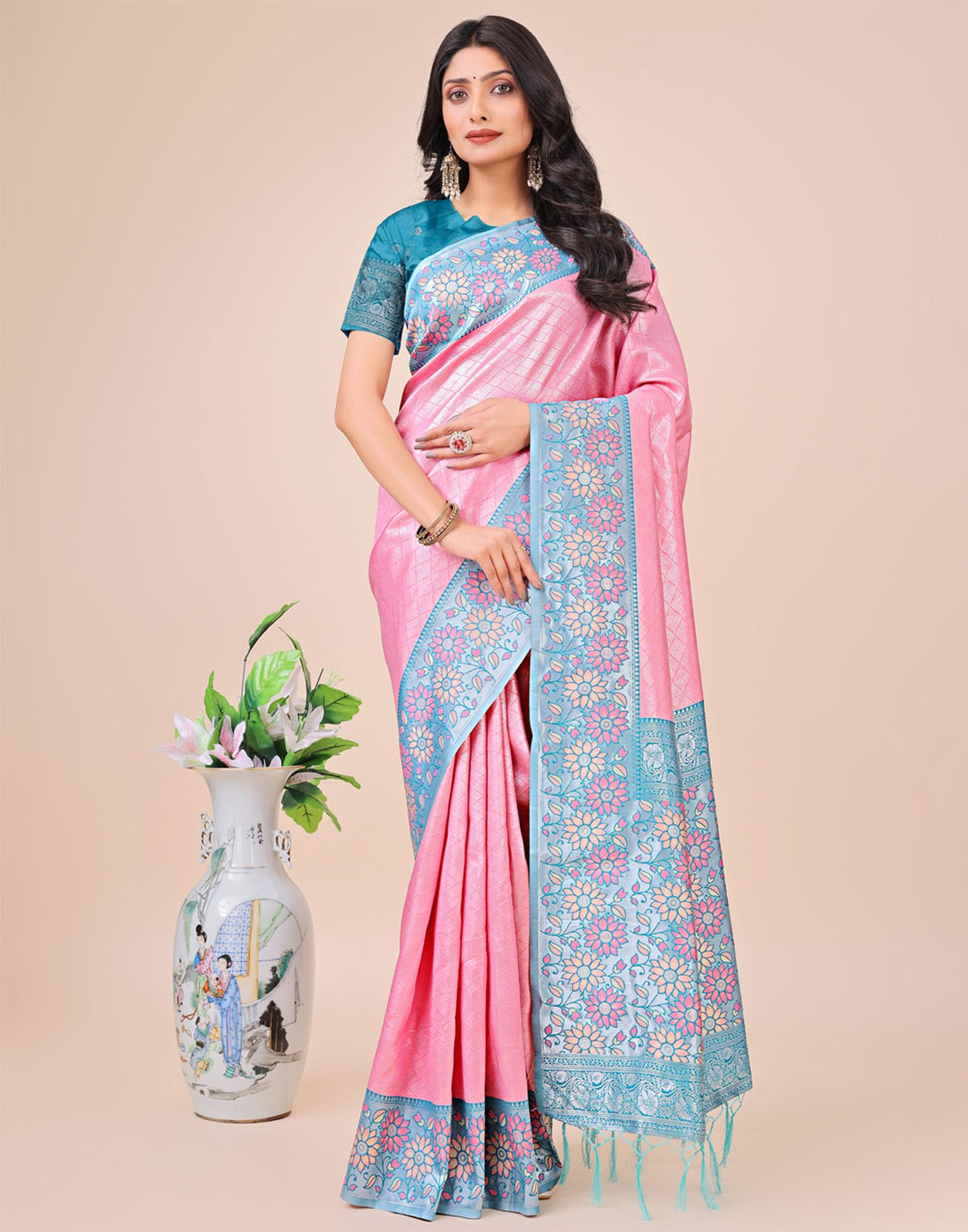 Pink Silk Woven Saree