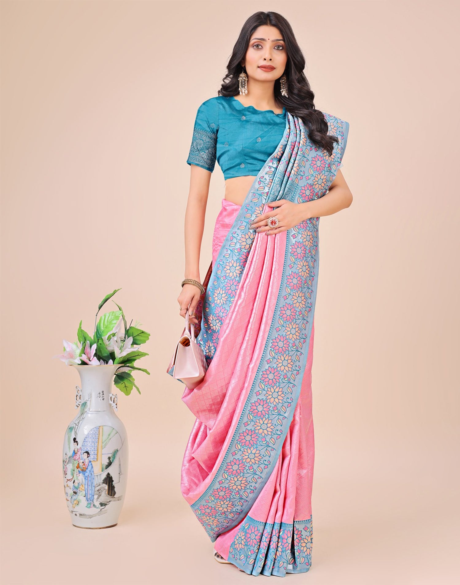 Pink Silk Woven Saree