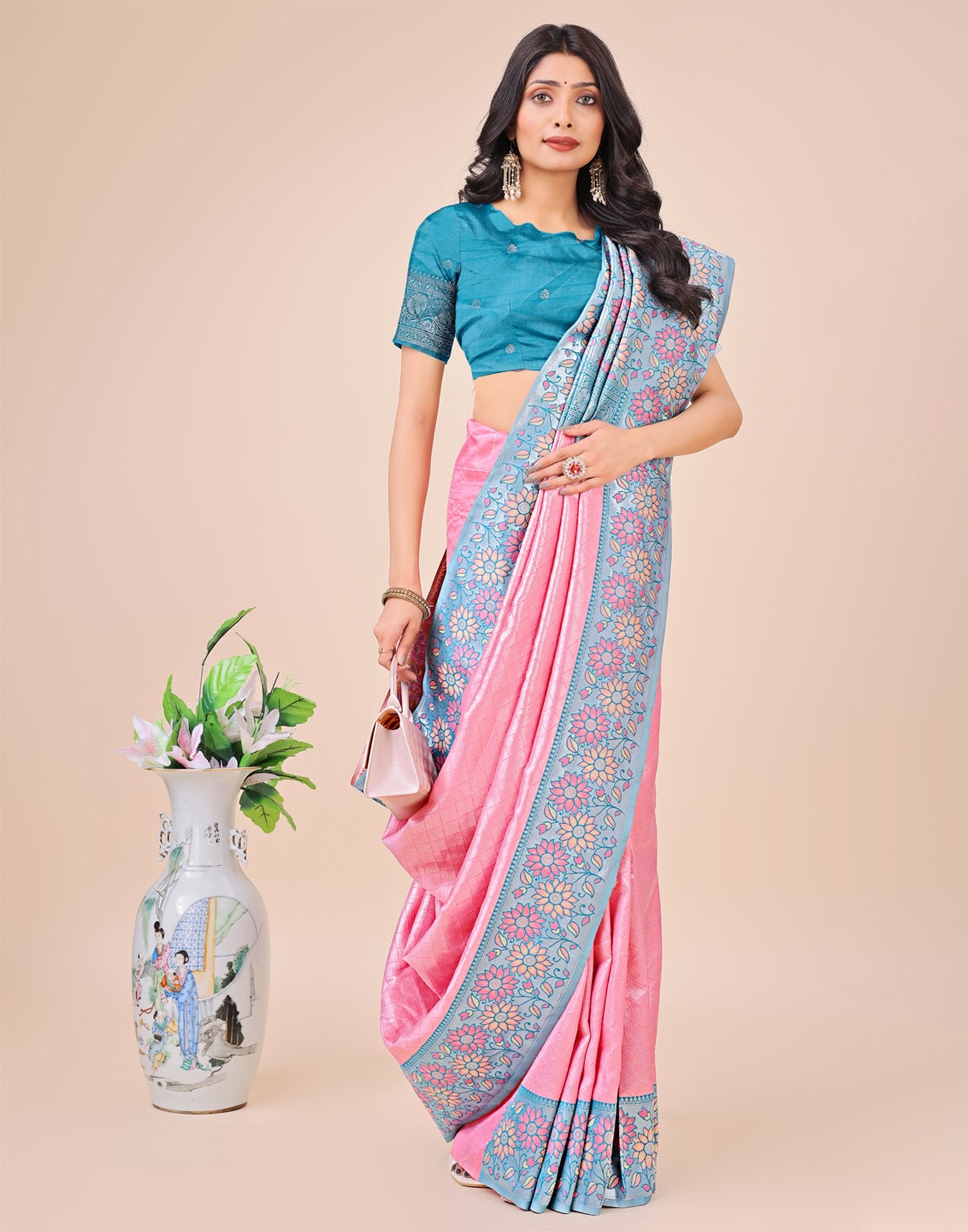 Pink Silk Woven Saree