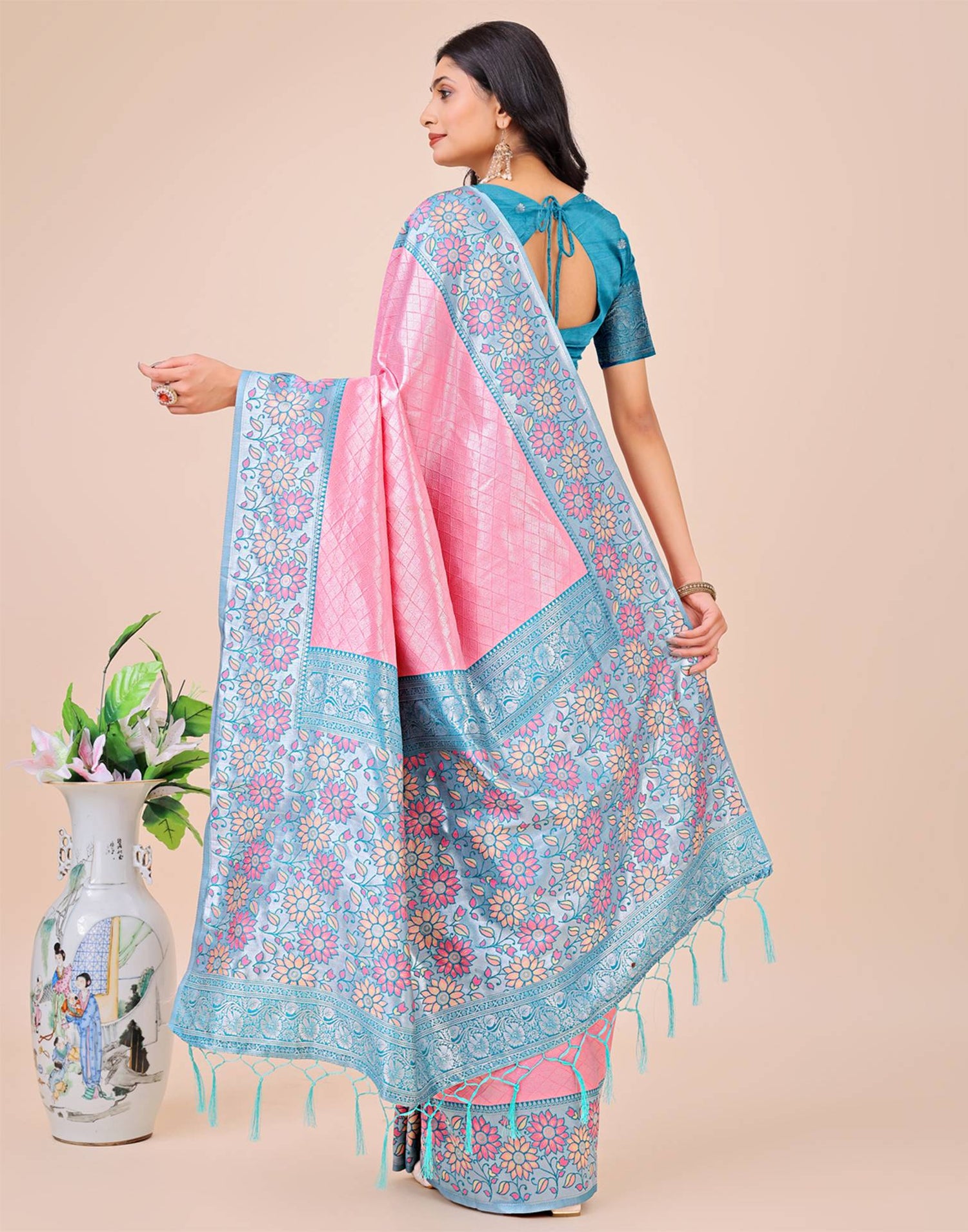 Pink Silk Woven Saree