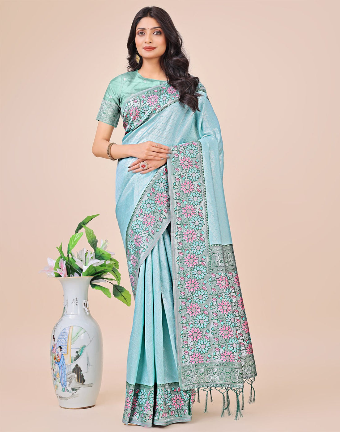 Sky Blue Silk Woven Saree