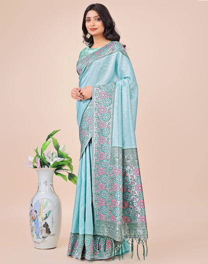 Sky Blue Silk Woven Saree