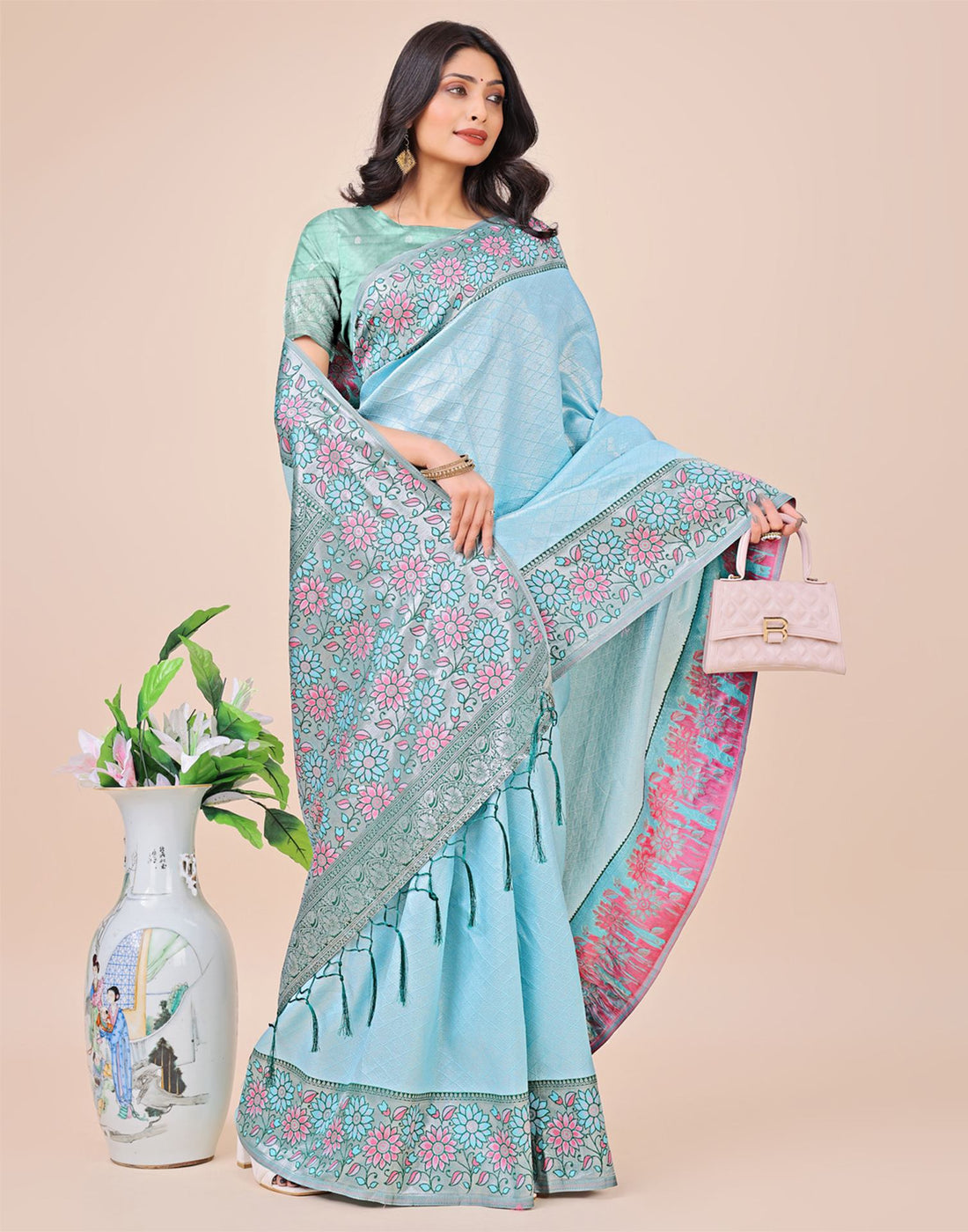 Sky Blue Silk Woven Saree