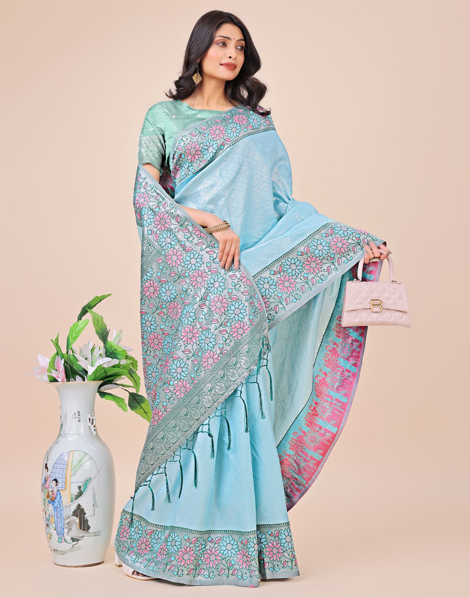 Sky Blue Silk Woven Saree