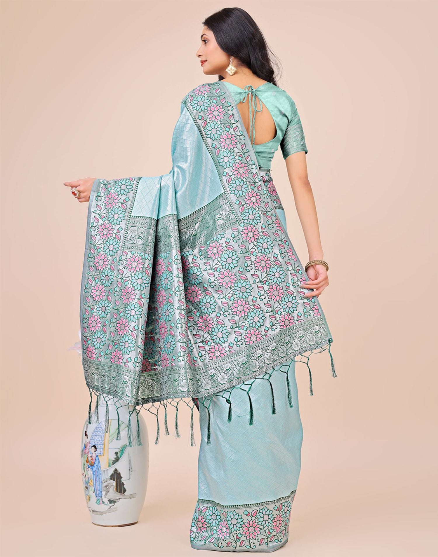 Sky Blue Silk Woven Saree