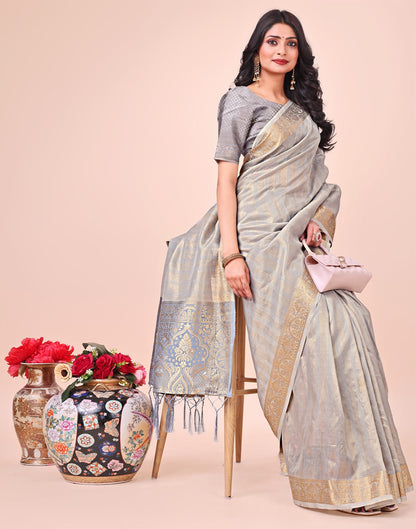 Grey Organza Woven Kanjivaram Saree