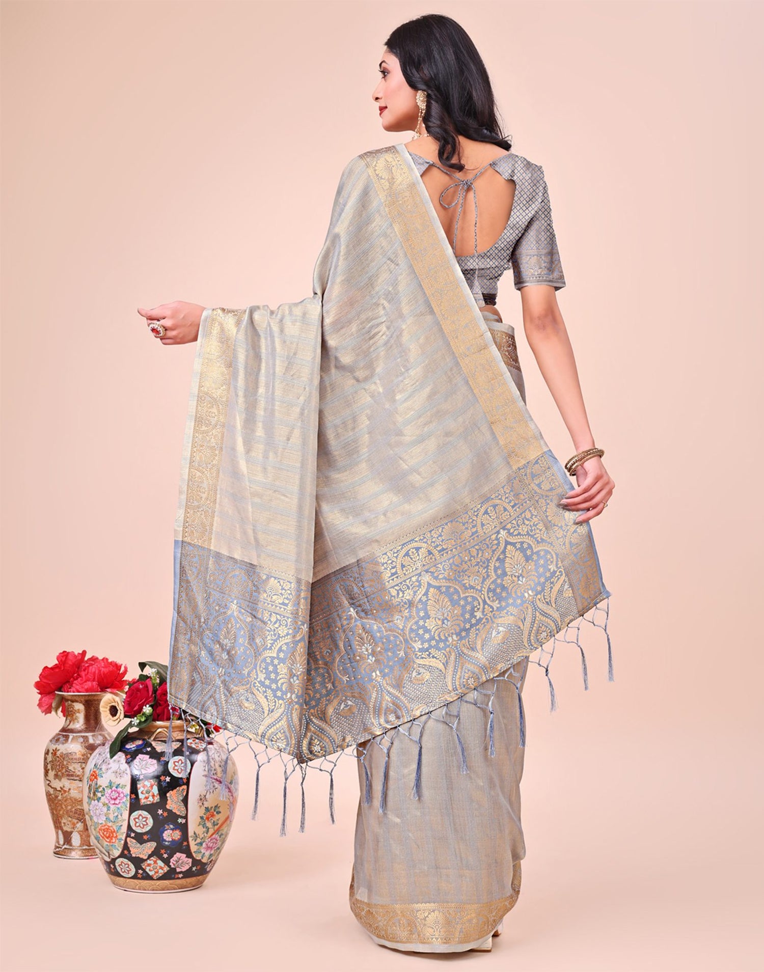 Grey Organza Woven Kanjivaram Saree