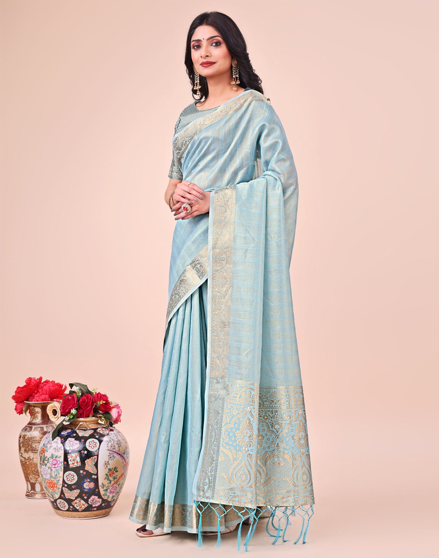Sky Blue Organza Woven Kanjivaram Saree