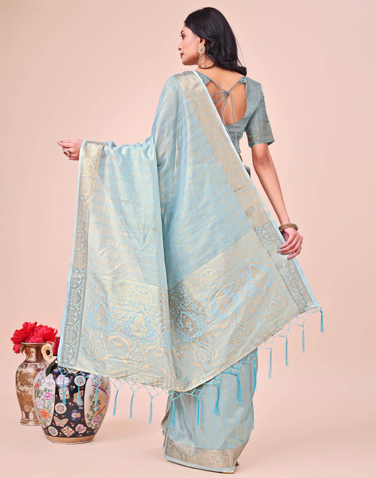 Sky Blue Organza Woven Kanjivaram Saree