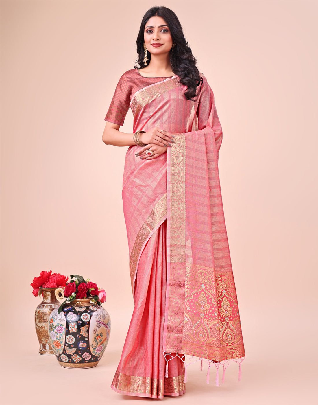 Red Organza Woven Kanjivaram Saree