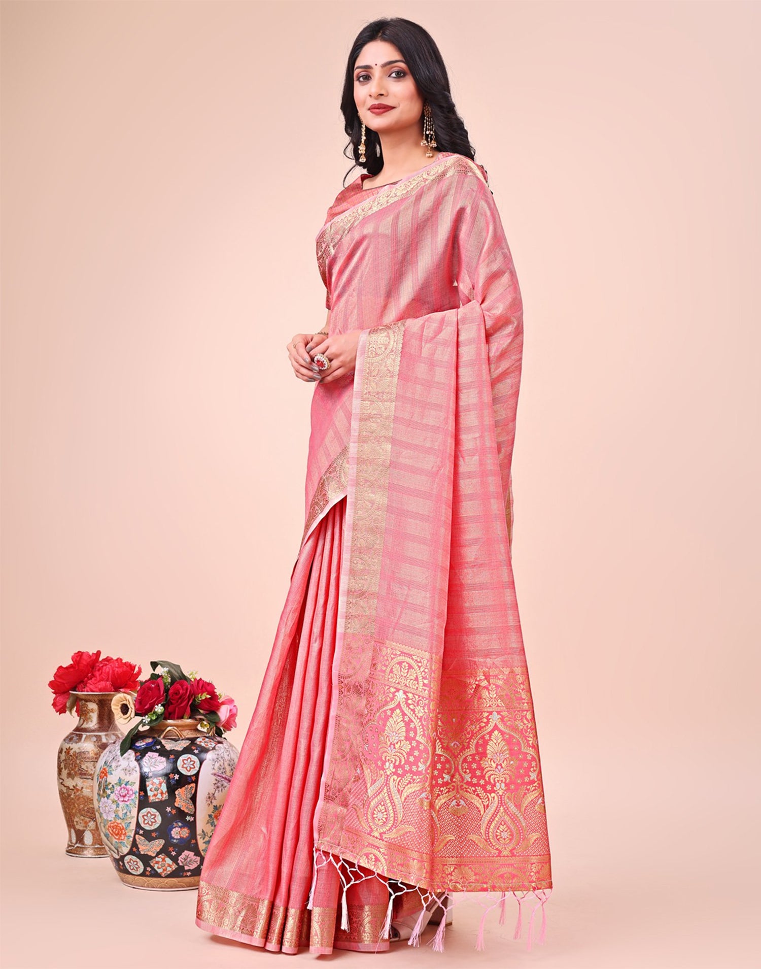 Red Organza Woven Kanjivaram Saree