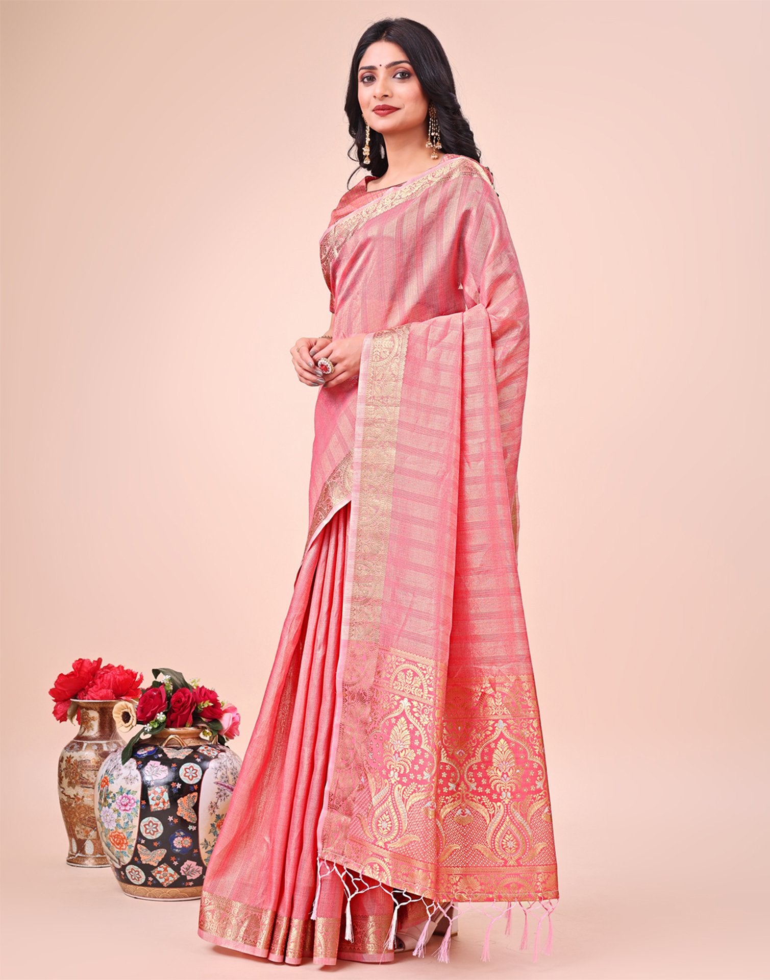 Red Organza Woven Kanjivaram Saree