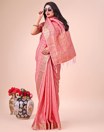 Red Organza Woven Kanjivaram Saree