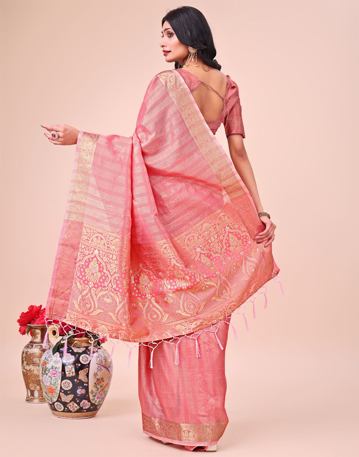 Red Organza Woven Kanjivaram Saree