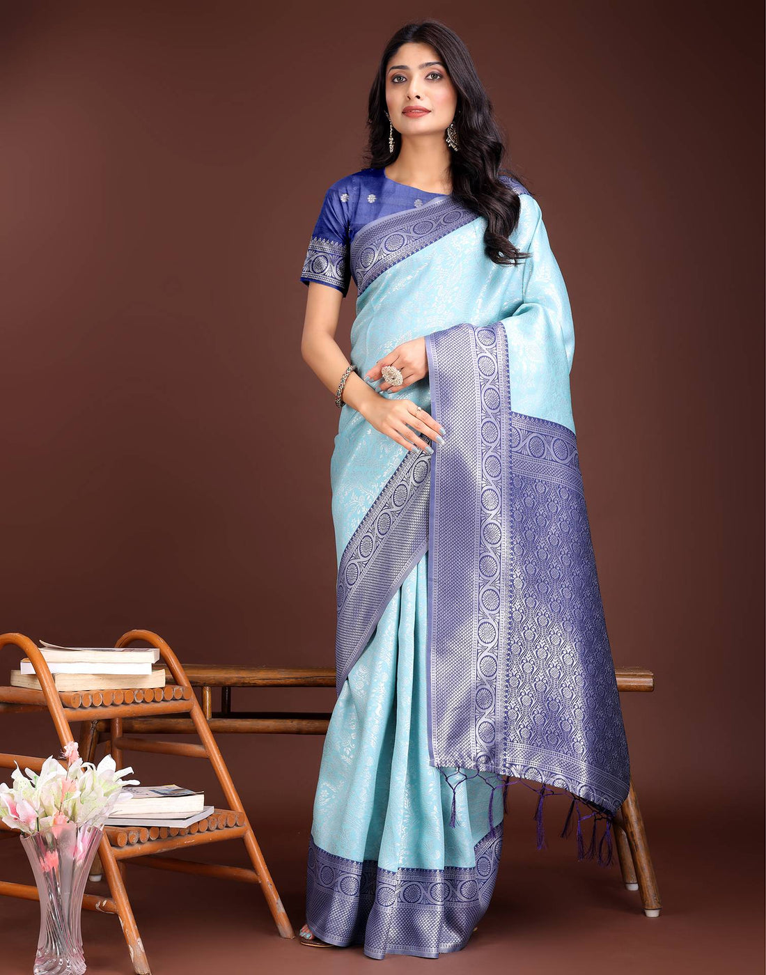 Sky Blue Silk Woven Kanjivaram Saree