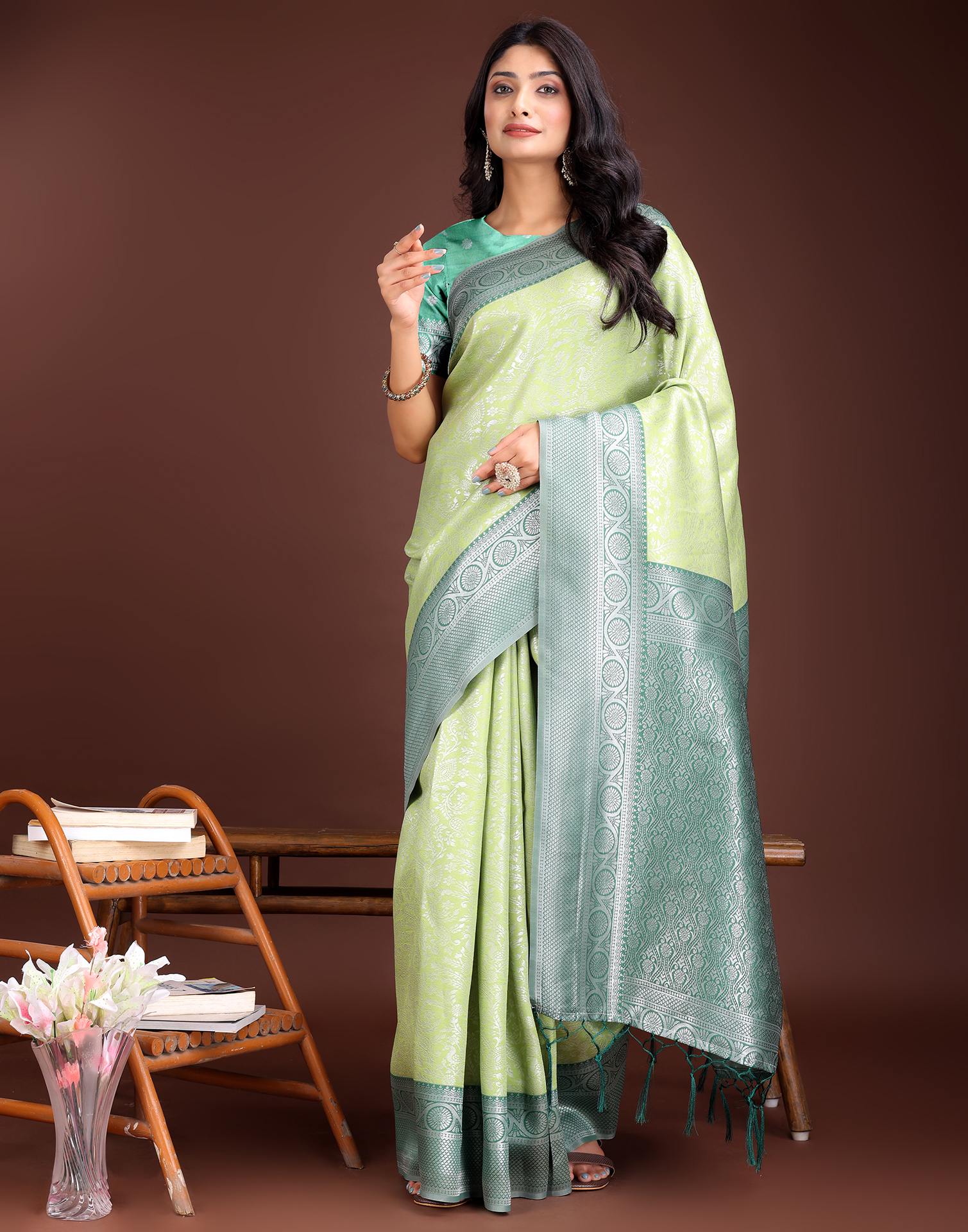 Light Green Silk Woven Kanjivaram Saree