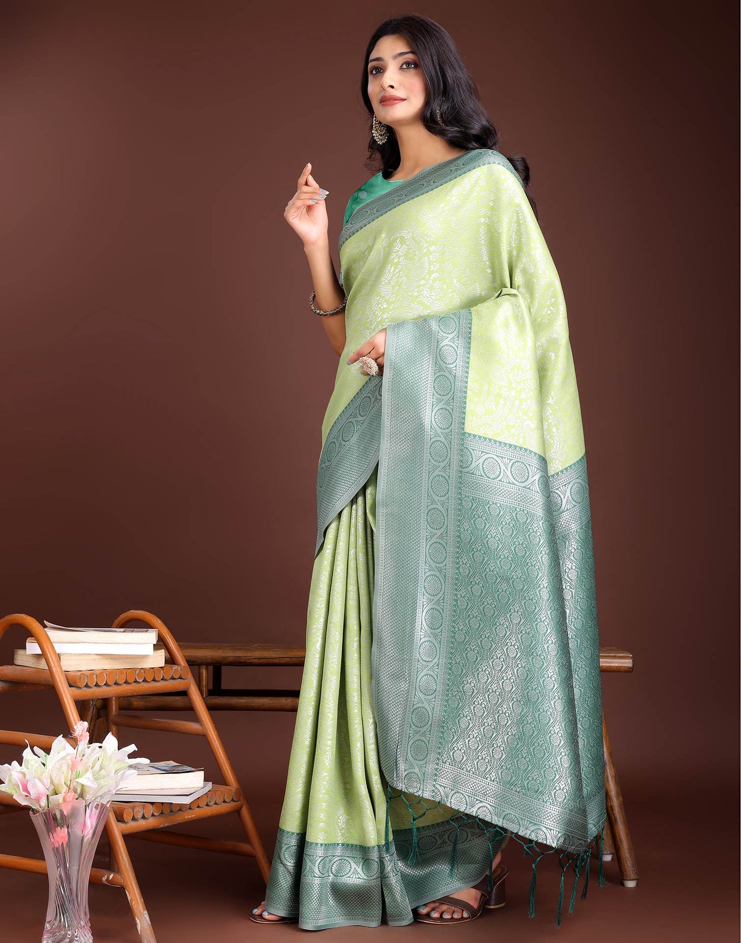 Light Green Silk Woven Kanjivaram Saree