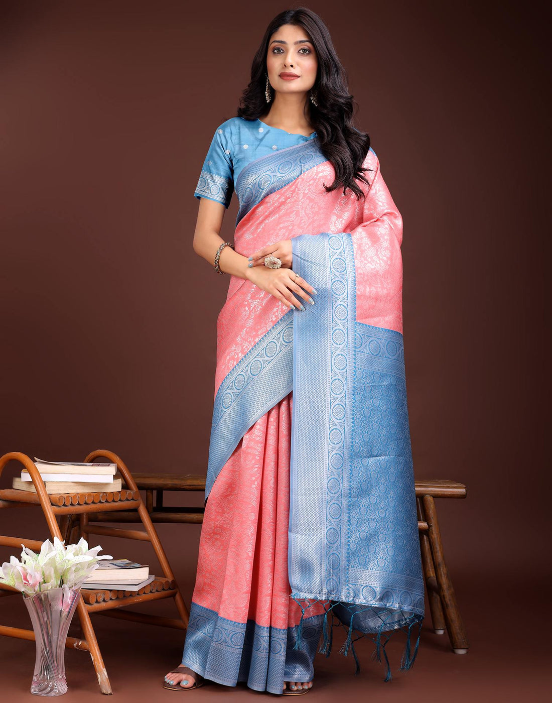 Peach Silk Woven Kanjivaram Saree
